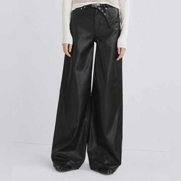 Rag & Bone Sofie Faux Leather Pant Wide Leg High Rise Vintage Stretch Jean 26 - Picture 2 of 16
